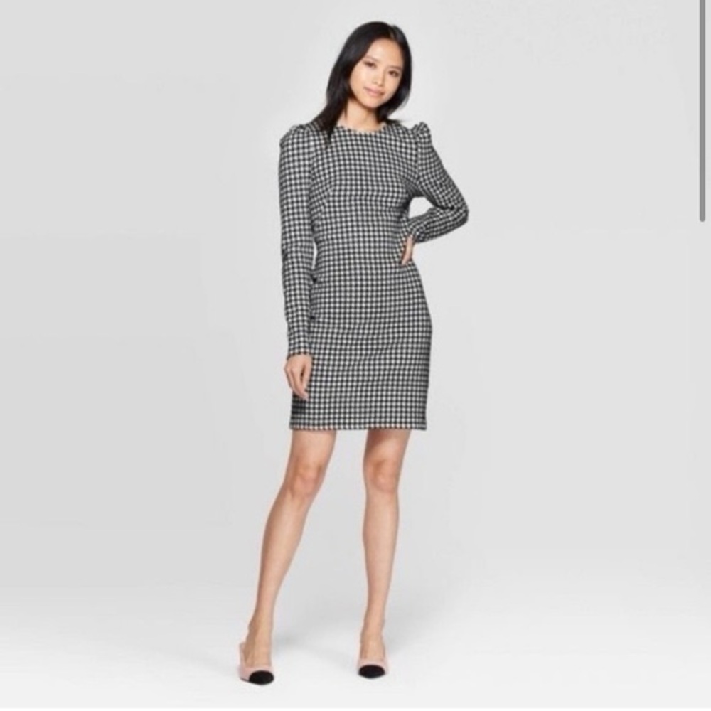 Who What Wear Monochrome Houndstooth Midi Dress